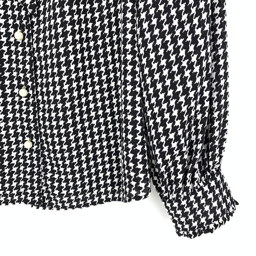 Kate Spade Women's Sz S Dashing Beauty Houndstooth Tie Neck Shirt In Black Cream - Picture 4 of 7